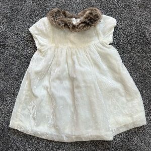 Janie and Jack Ivory Velvet Dress Faux Fur Collar